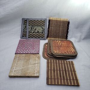 Asian Elephants Mirrored Natural Fibers 13 Drink Coasters Boho Bundle